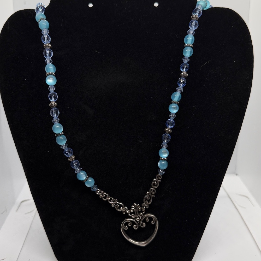 Blue and Silver Beaded Badge Lanyard Necklace